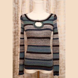 Free People Blue and Gray Keyhole Sweater Size S